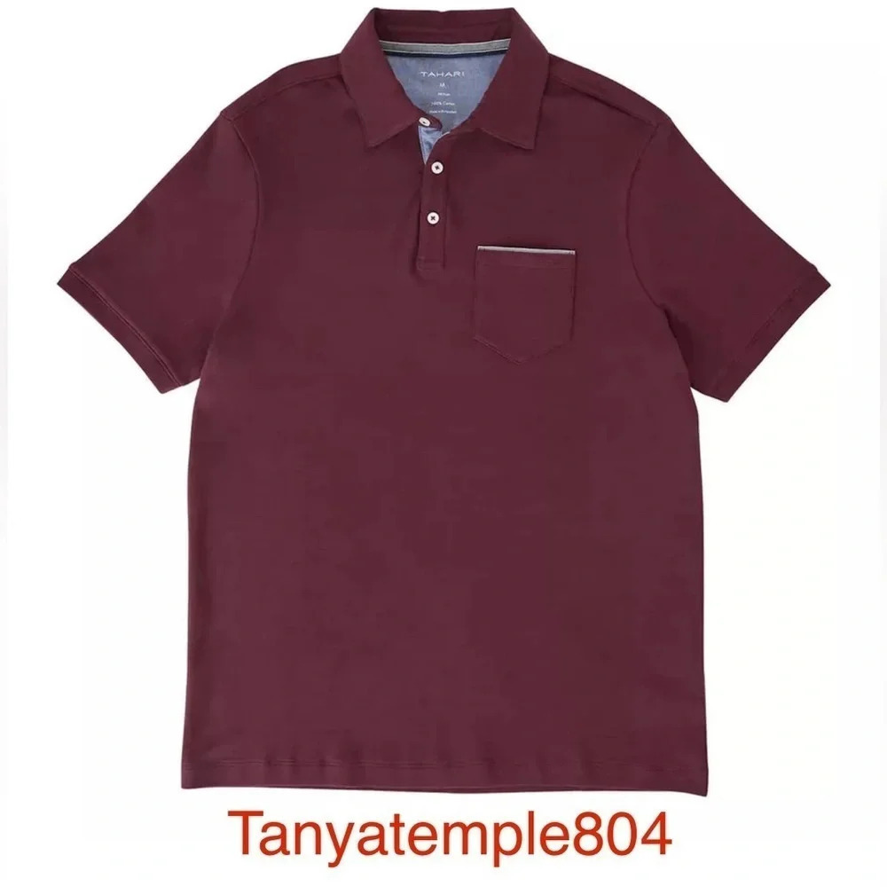 Tahari Men's Short Sleeve Premium Soft Interlock Polo Shirt, Dark Red Large